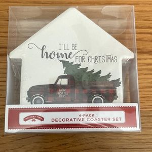 Christmas Truck Stoneware Coasters Set of 4 - House-Shaped - Cork Backs